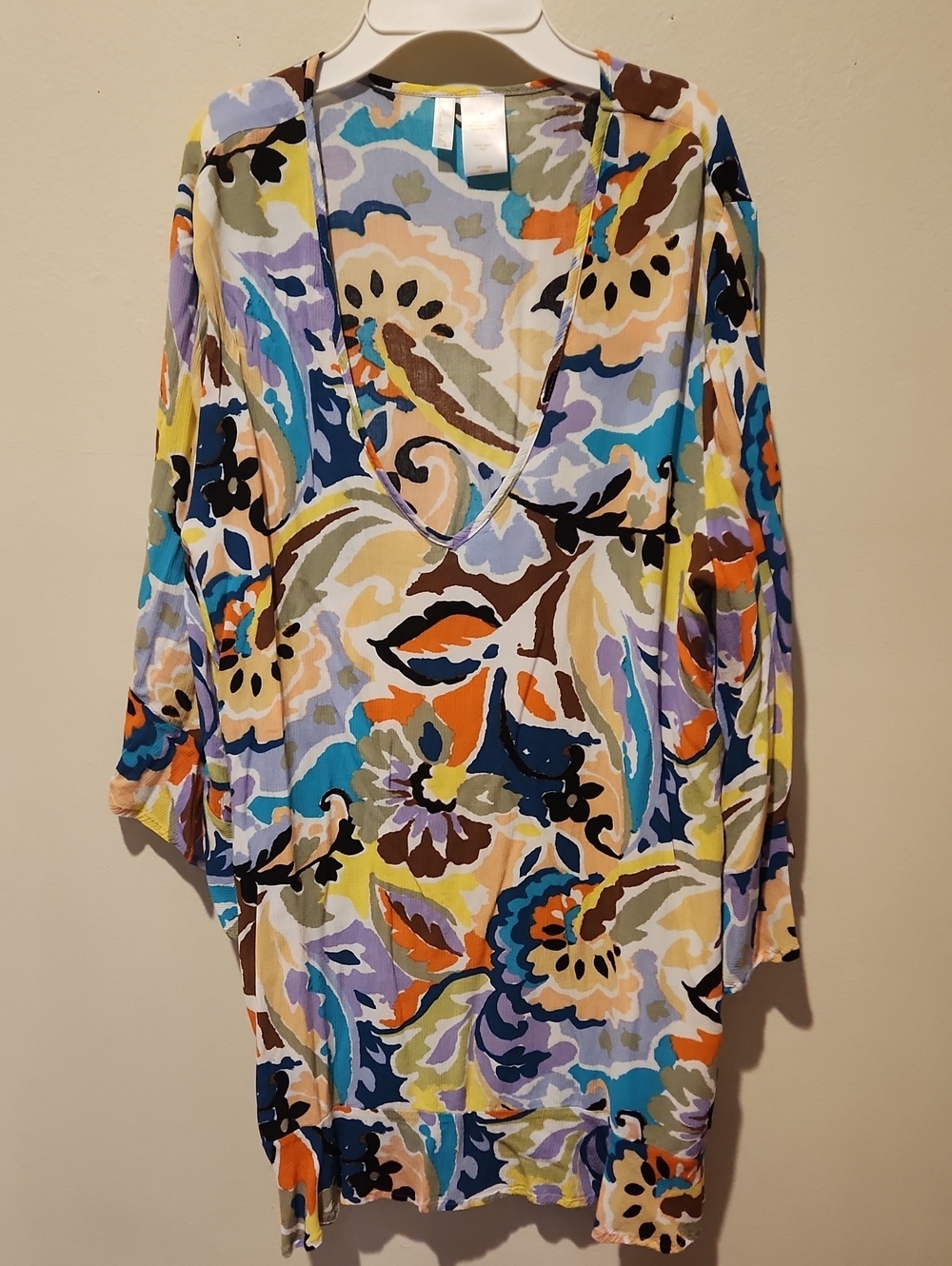 ❤️ ANNA COLE BELL SLEEVE RUFFLE TRIM TUNIC COVER-UP DRESS, MEDIUM